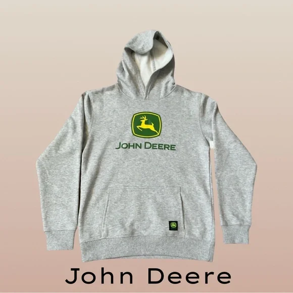 John Deere Hoodie Youth L 10/12 NWT | Gray Tractor Logo Pullover Sweatshirt NEW - Picture 2 of 7